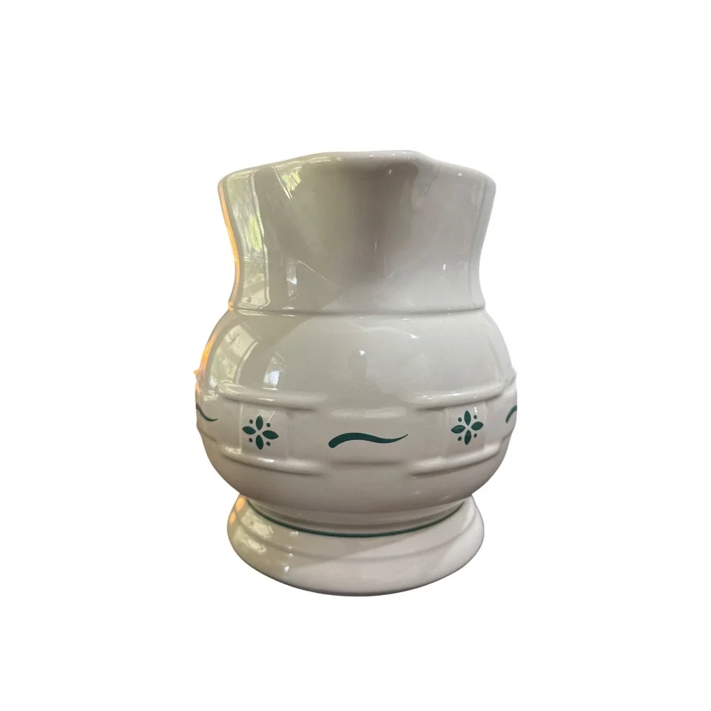 Longaberger Pottery Woven Traditions Pitcher Ivory Green 2 Quart